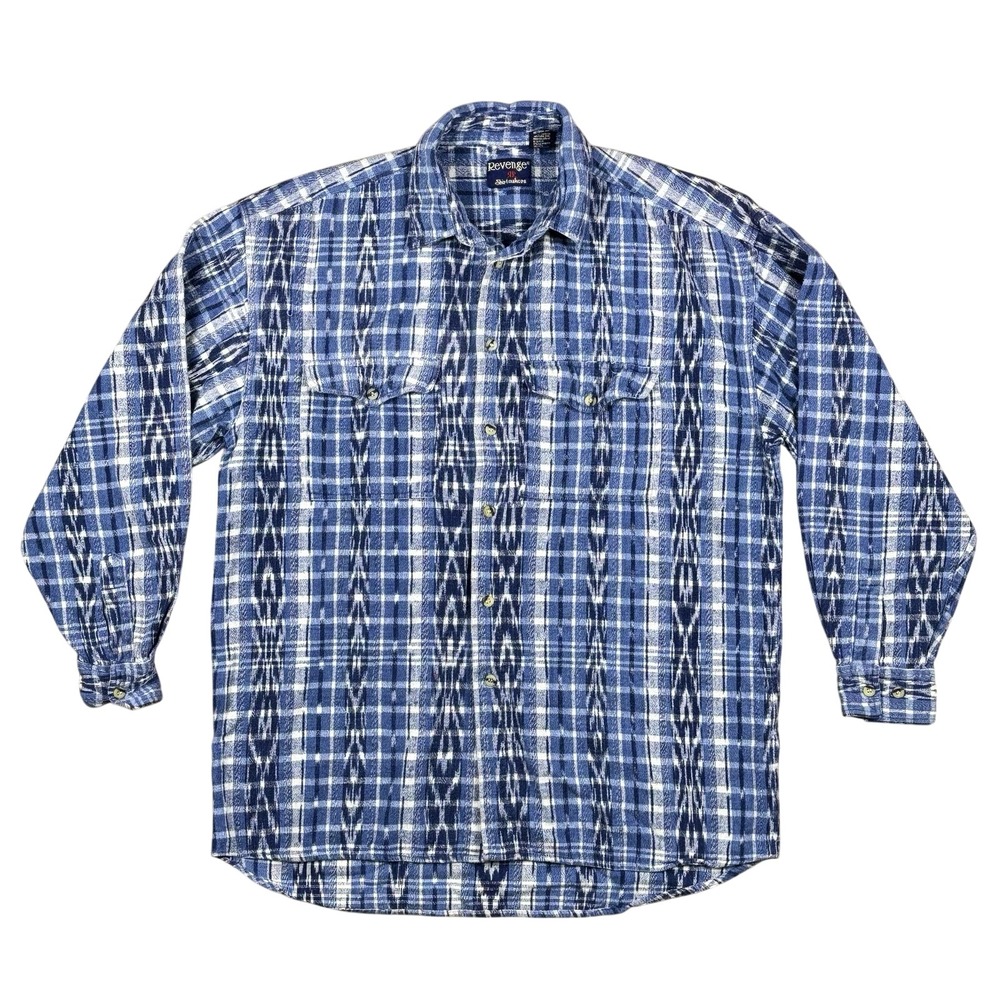 VTG Revenge Shirtmakers Flannel Shirt XL Button-Up Long Sleeve Aztec 90s Grunge